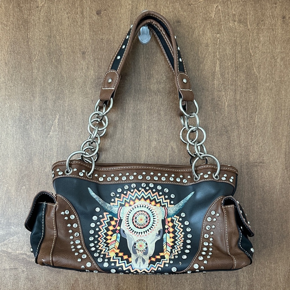 Montana West Cattle Skull Embellished Purse